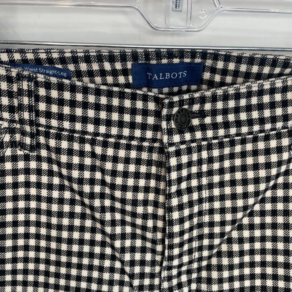 Talbots Women's High-Waist Straight-Leg Corduroy Pants Sz 16P Blk & Cream Plaid - Picture 4 of 12